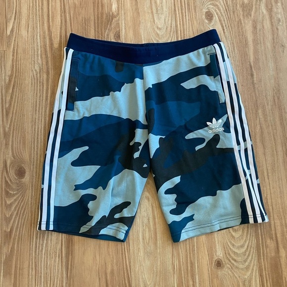 Adidas Three Stripe Blue Camouflage Sweatpant Shorts - Picture 3 of 6
